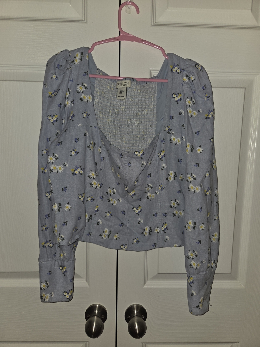 Rachel Zoe Light Blue Daisy Puff-Sleeve Blouse